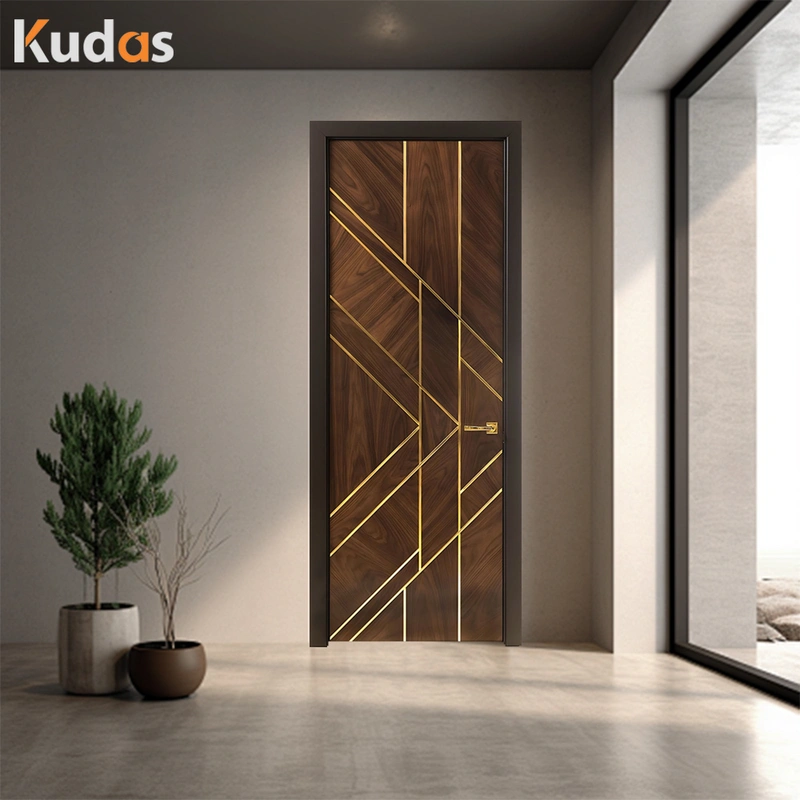Solid Core Wooden Grain Design Interior Room Prehung Wood Door
