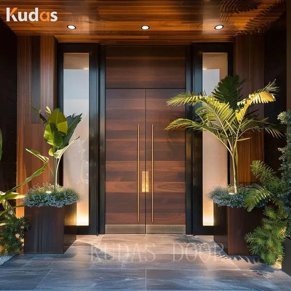 Kudas Villa Exterior Modern Entry Entrance Solid Wood Pivot Front Door