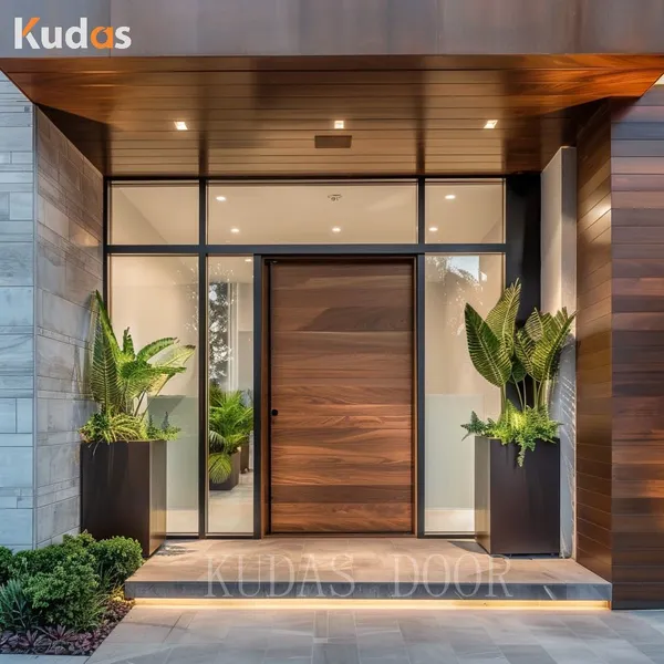 Double Solid Wood Front Entrance Solid Wooden Pivot Door