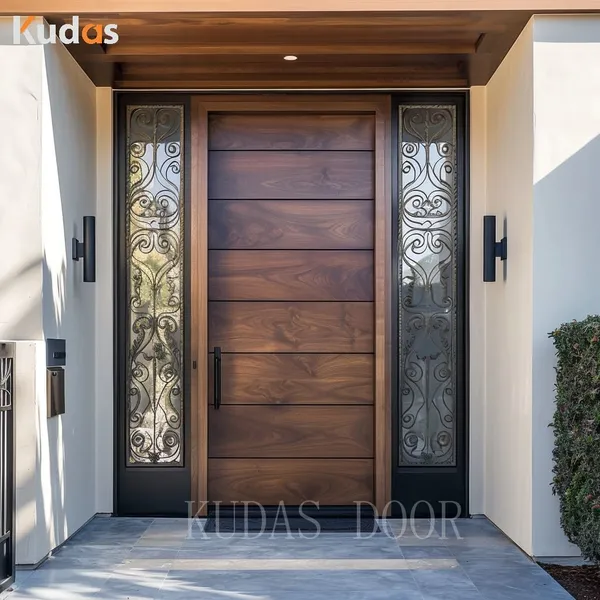 Modern Double Solid Wood Front Entrance Solid Wooden Pivot Door