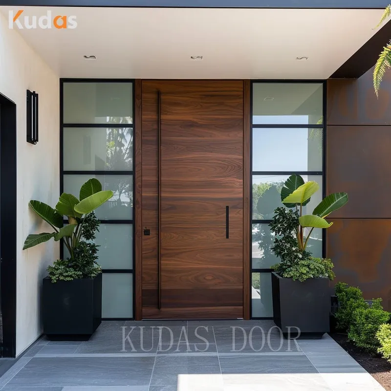 Residence Villa Main Entrance Luxury Glass Teak Wood Front Entry Door