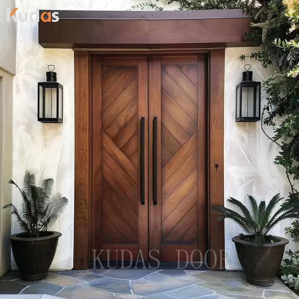 Teak Solid Wood Double Front Entrance Design Luxury Wooden Entry Door