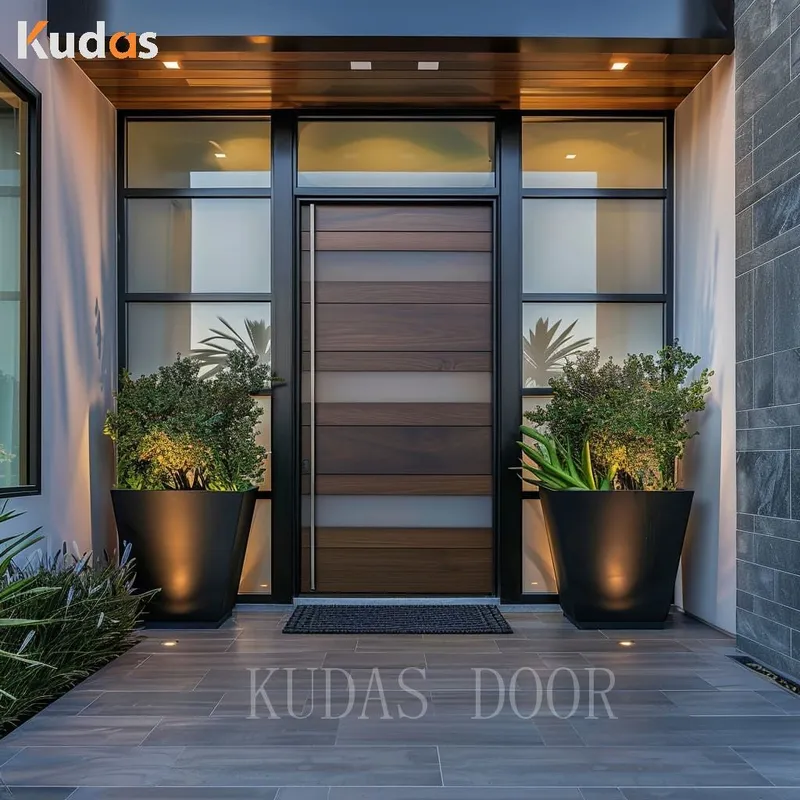 Luxury Engrave Teak Solid Main Entrance Double Wood Door With Glass