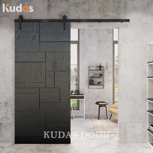 Foshan Black Timber Interior Door Swing 3D Model Sliding Barn Door