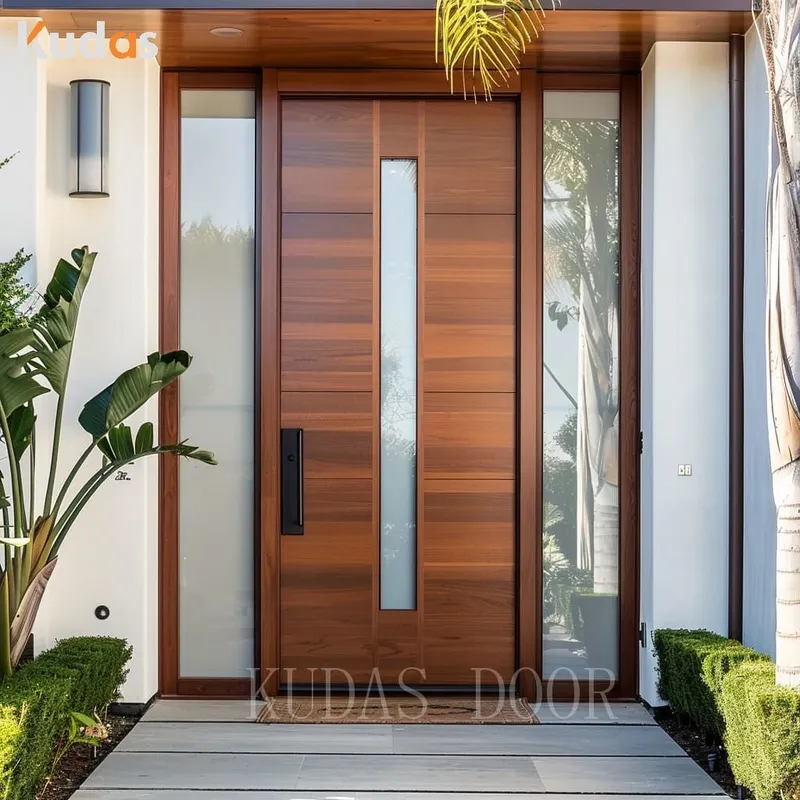American villa modern exterior pivot brown solid wood entry front door