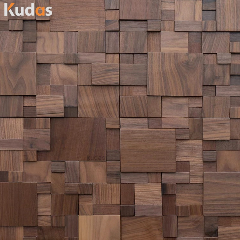 Natural Dark Walnut Wood Mosaic 3D Door Nordic Style Art Entry Doors