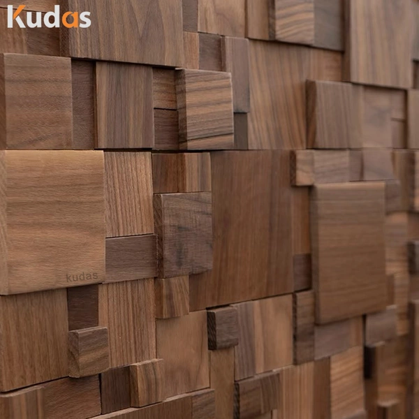 Natural Dark Walnut Wood Mosaic 3D Door Nordic Style Art Entry Doors