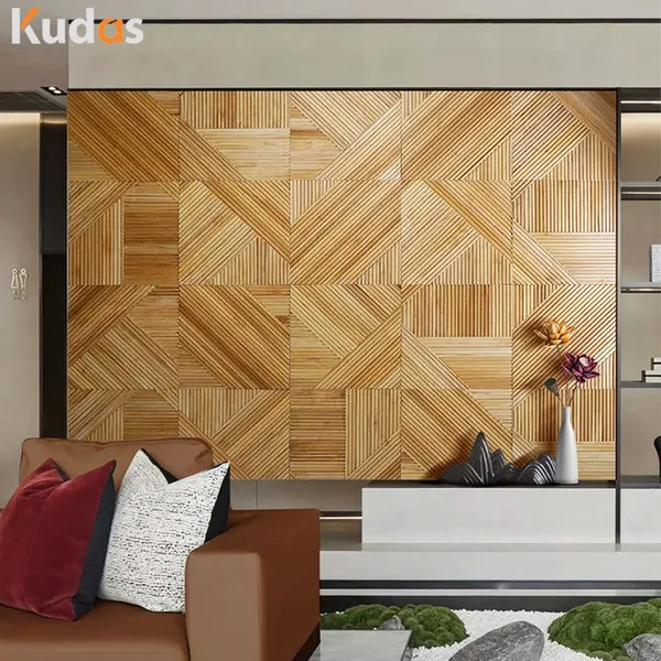 3D Wooden Pattern Natural Dark Panel Indoor Wall Cladding Wall Panel