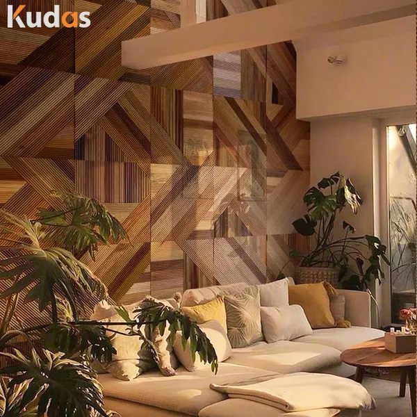 3D Wooden Pattern Natural Dark Panel Indoor Wall Cladding Wall Panel