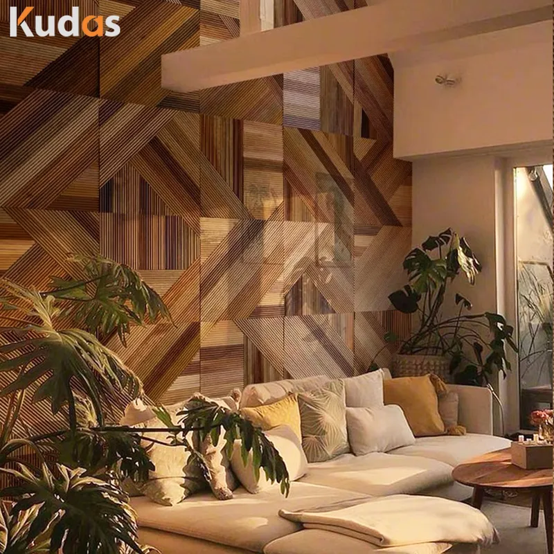 3D Wooden Pattern Natural Dark Panel Indoor Wall Cladding Wall Panel