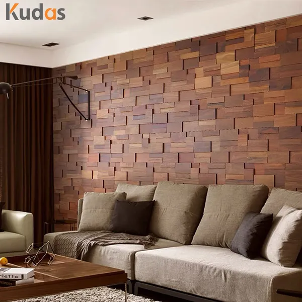 ​ ​Customized 3D Wooden Mosaic Solid Teak Nature Mosaic Wall Panel