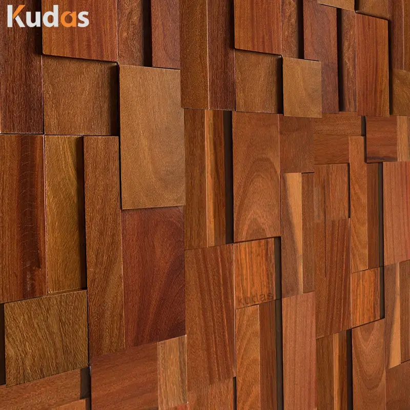 ​ ​Customized 3D Wooden Mosaic Solid Teak Nature Mosaic Wall Panel
