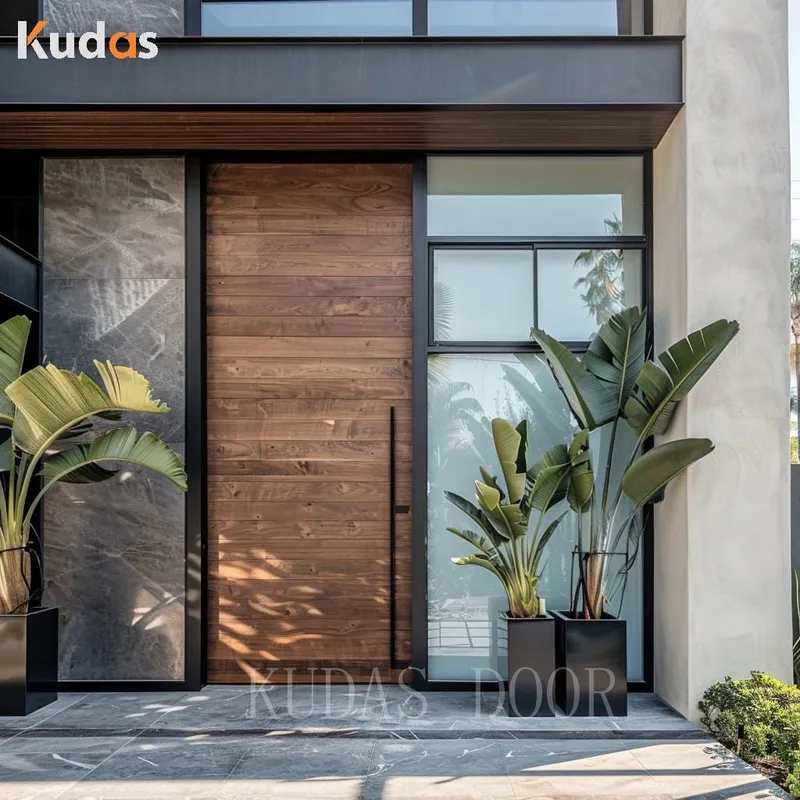 Villa Luxury Wooden Doors Design Customized Walnut Solid Wood Entrance Front Door