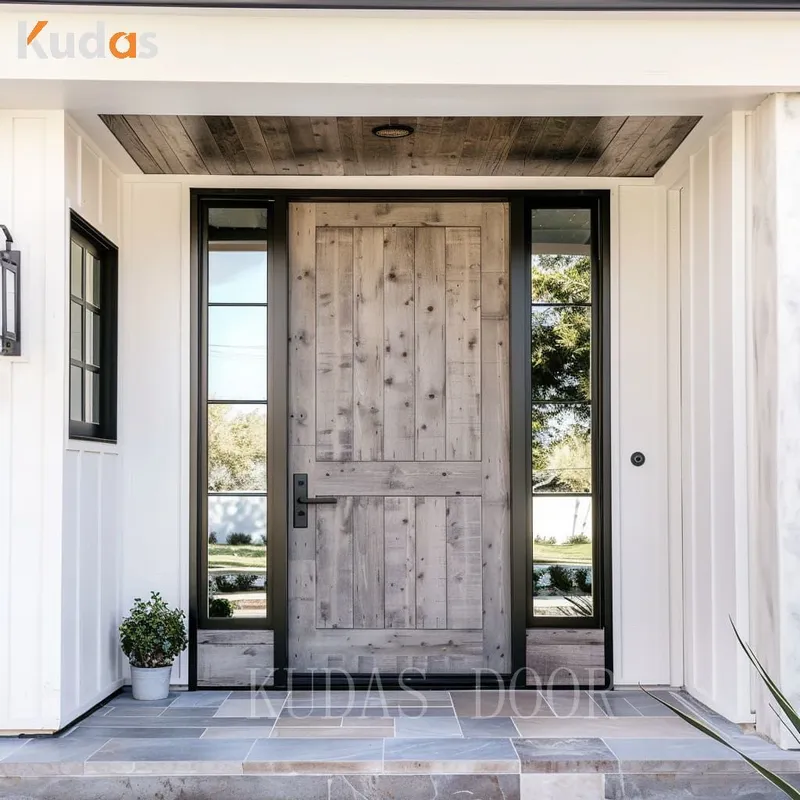 Fireproof Solid Wood Pivot Wooden Security Entry Entrance Door