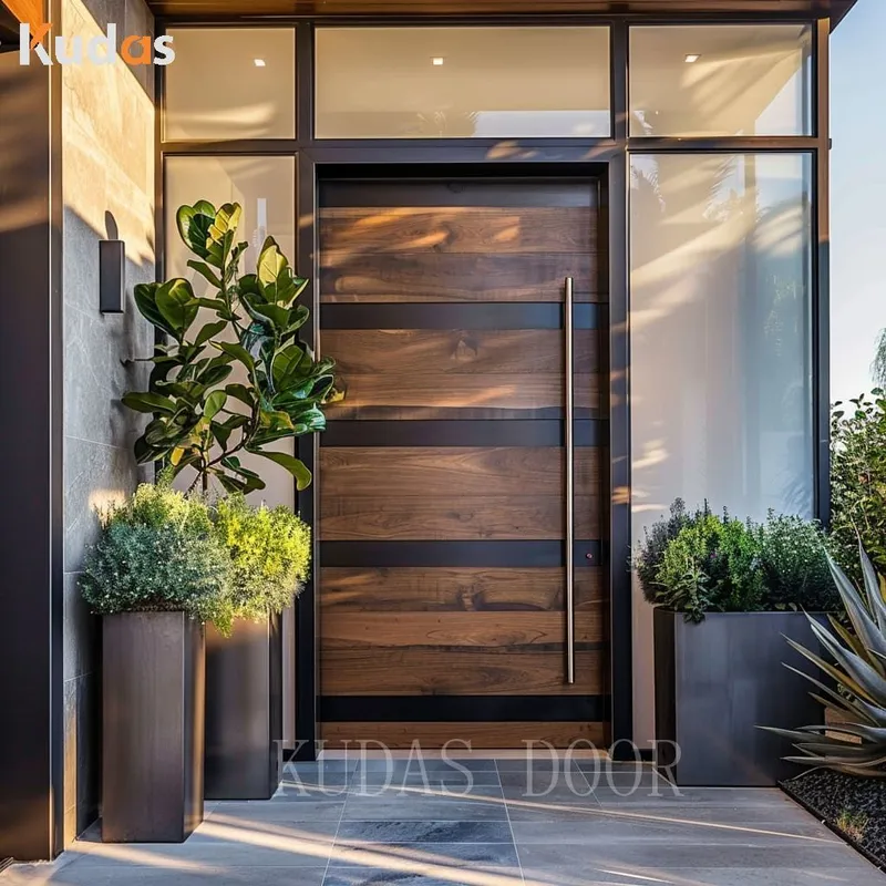 European Style Front Door Swing Modern Solid Wood Pivot Door