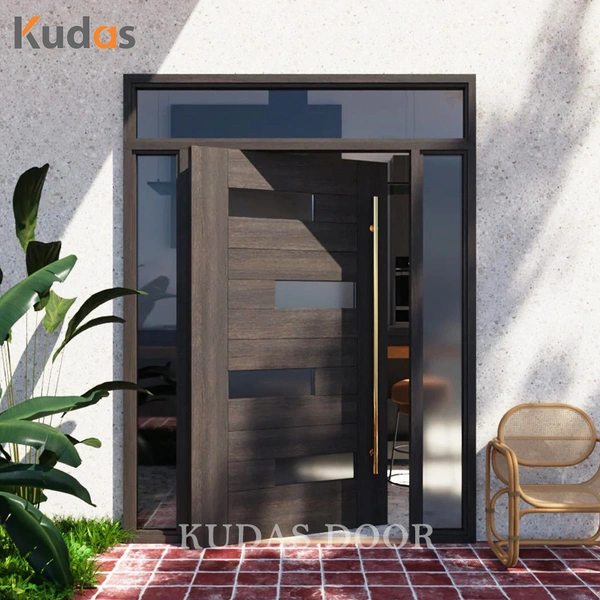 Waterproof Solid Wood Front Door Main Entrance Wooden Doors With Glass