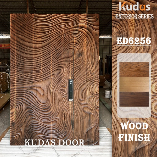 Kudas Residential Custom Modern 3D Carving Solid Wooden Exterior Villa Front Entry Door
