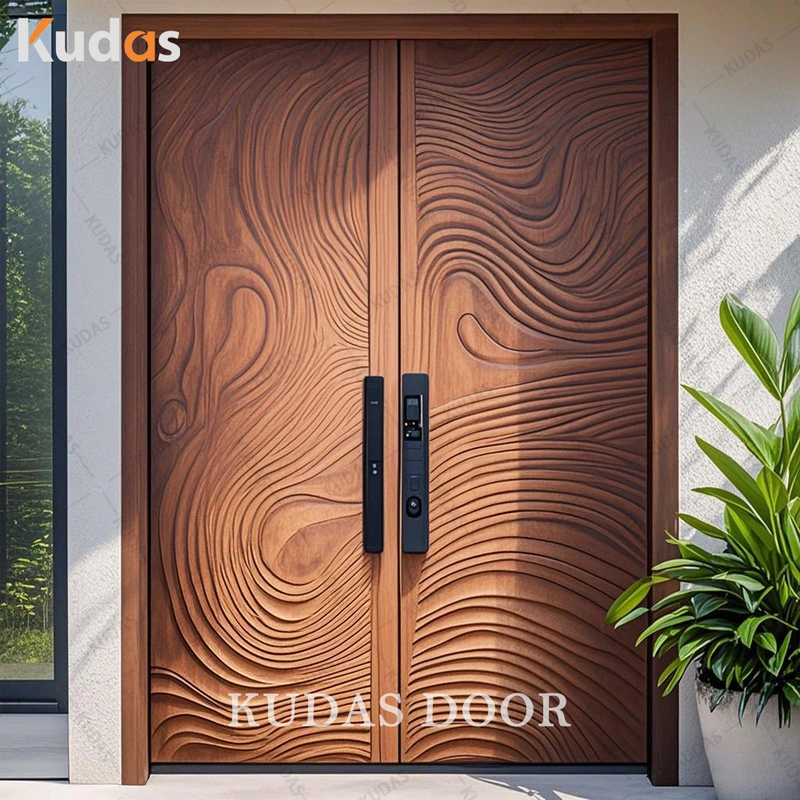 Timber Wooden 3D Carving Design Exterior Front Main Entrance Door