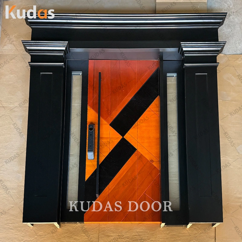 Double Color Timber Veneer Solid Wooden Entry Exterior Front Main Door