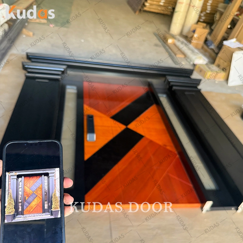 Double Color Timber Veneer Solid Wooden Entry Exterior Front Main Door