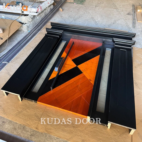 Double Color Timber Veneer Solid Wooden Entry Exterior Front Main Door