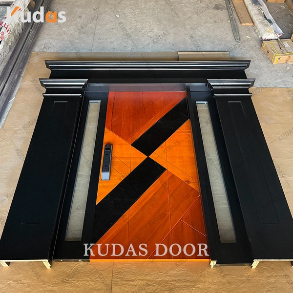 Double Color Timber Veneer Solid Wooden Entry Exterior Front Main Door