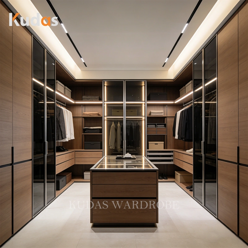 Luxury Design Wooden Aluminum Glass Modern Bedroom Wardrobe