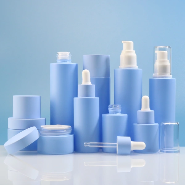 blue cosmetic empty 1oz perfume glass dropper oil lotion bottle