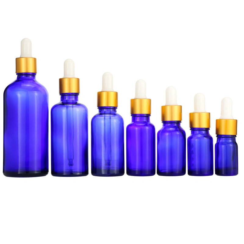 10ml 20ml 30ml 50ml 100ml blue Essential Oil Glass Bottle With Dropper Caps Boston Tincture Bottles