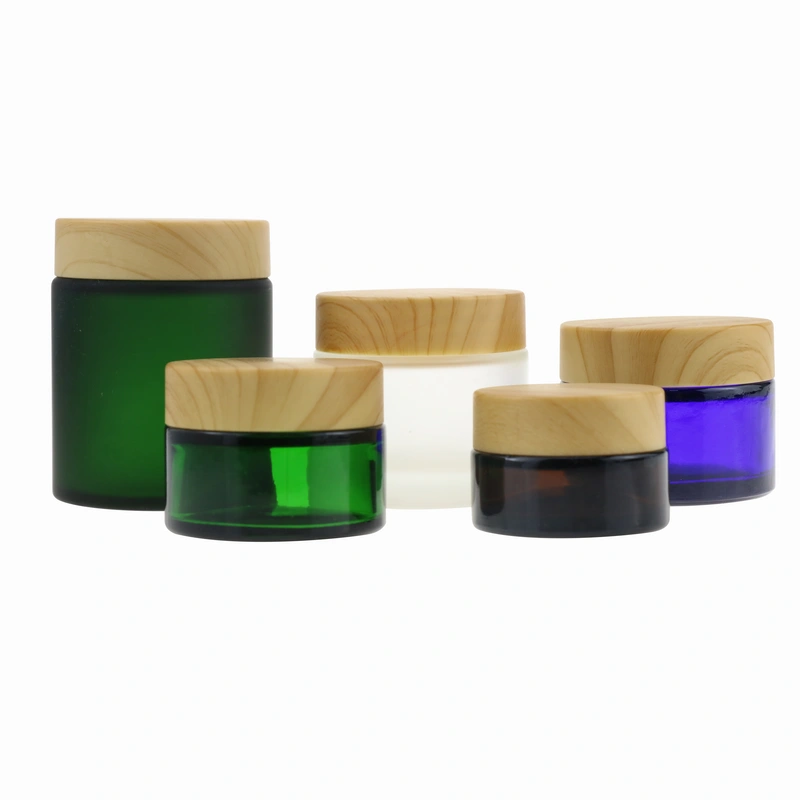 Empty Cosmetic Container Frosted Glass Cosmetic Cream Jars with Bamboo Lid