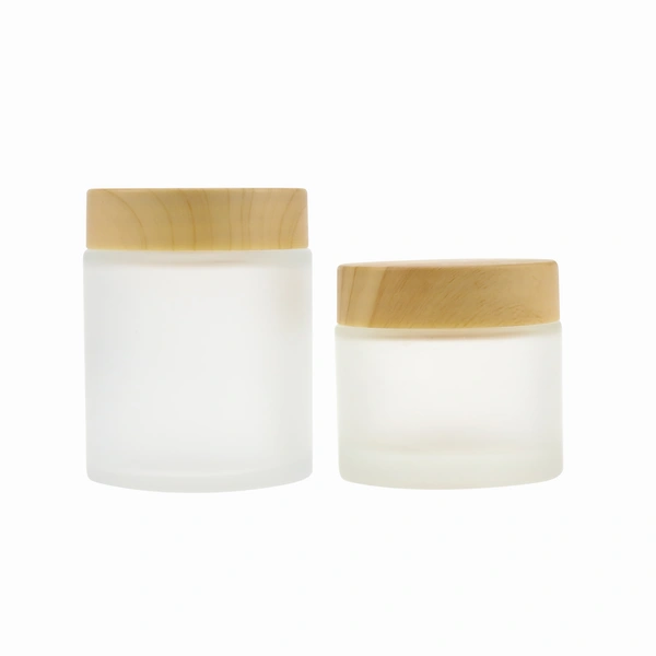 Empty Cosmetic Container Frosted Glass Cosmetic Cream Jars with Bamboo Lid