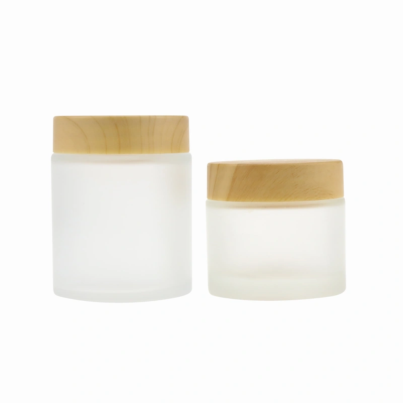 Empty Cosmetic Container Frosted Glass Cosmetic Cream Jars with Bamboo Lid