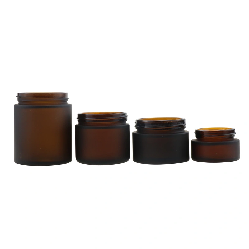 Empty Cosmetic Container Frosted Glass Cosmetic Cream Jars with Bamboo Lid
