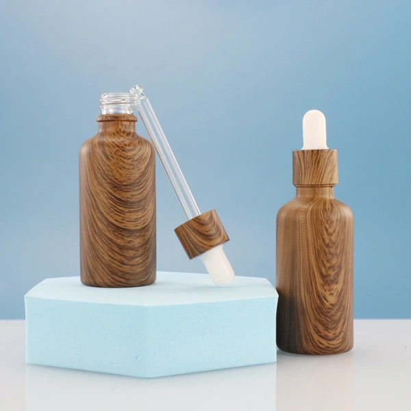 frosted Essential Oil Glass Dropper Bottle With Bamboo Cap
