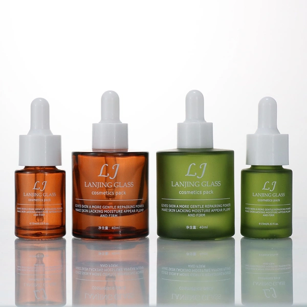 Cosmetic Flat shoulder glass serum essential oil dropper bottles 30ml Glass Bottles