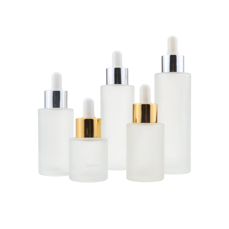 luxury cosmetic  flat shoulder serum dropper spray pump glass bottle