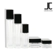 Luxury Cosmetics Packaging Straight Round Clear Frosted 30ml Glass Foundation Bottle with Pink Pump