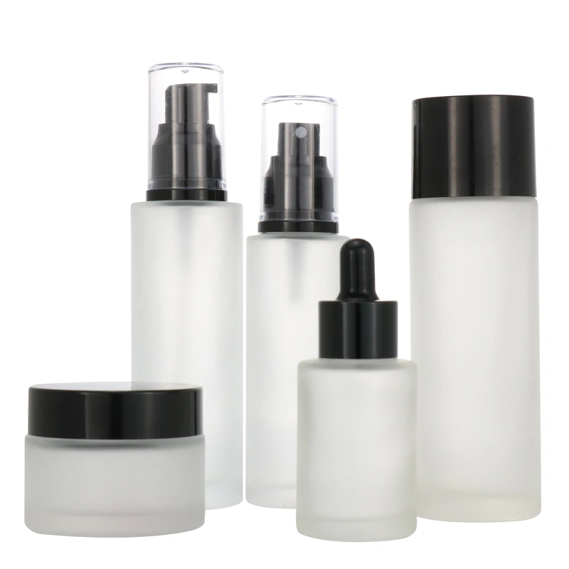 frosted skincare packaging pump bottle set
