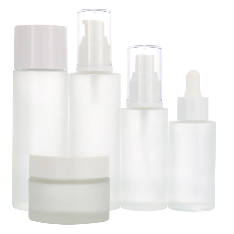 Hot Sale Cylindrical Frosted Glass Cosmetics Packaging Containers