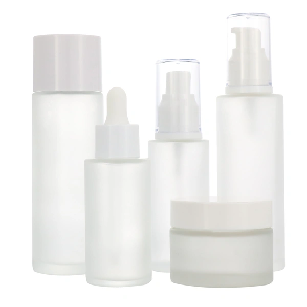 transparent frosted glass lotion bottle with gold pump cap for liquid foundation