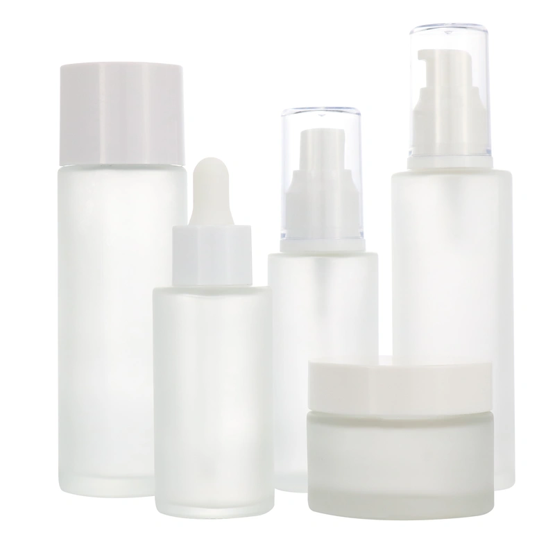 transparent frosted glass lotion bottle with gold pump cap for liquid foundation