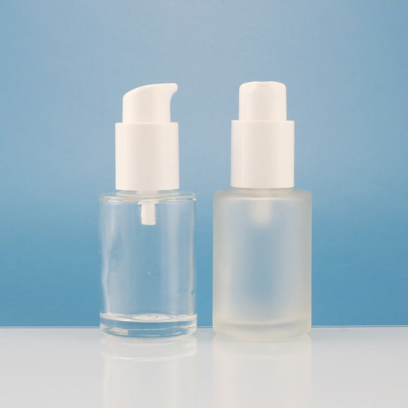 30ml white pump flat shoudler glass bottle