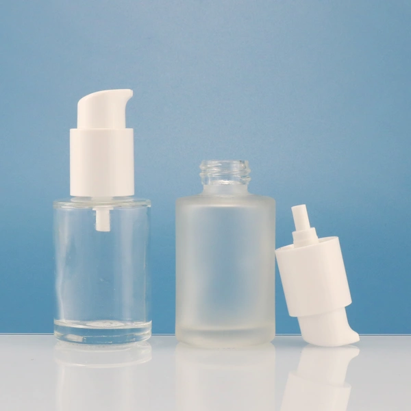 30ml white pump flat shoudler glass bottle
