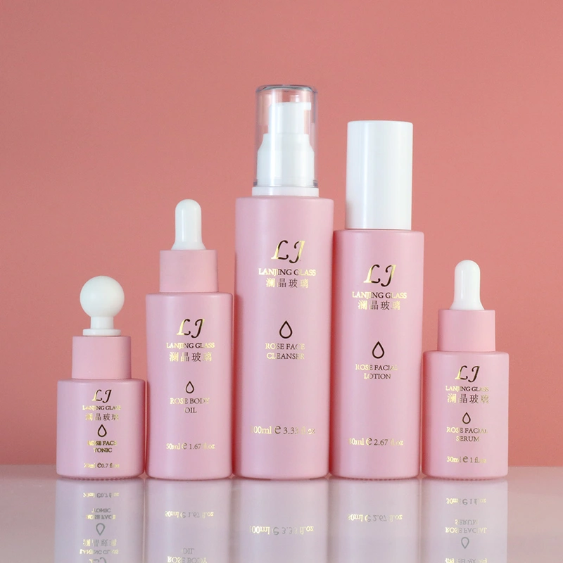 50ml pink cosmetic perfume glass  pump spray  bottle and cream jar