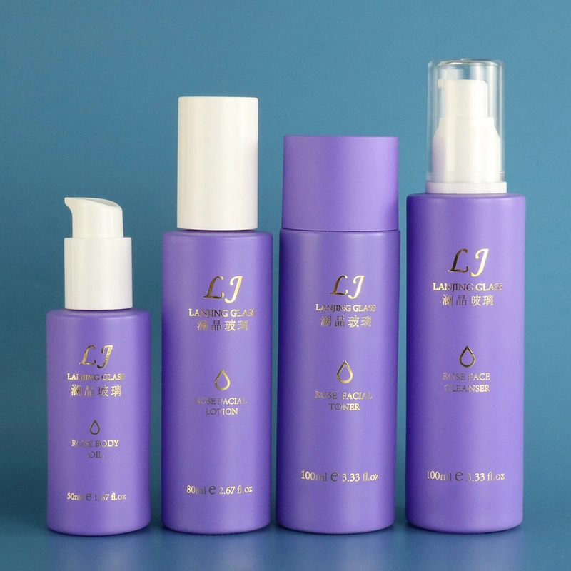 100ml purple cosmetic perfume glass  pump spray  bottle and cream jar