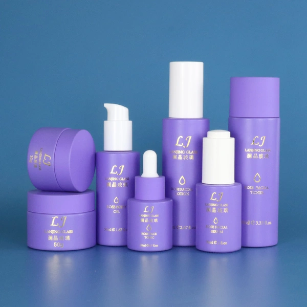 100ml purple cosmetic perfume glass  pump spray  bottle and cream jar