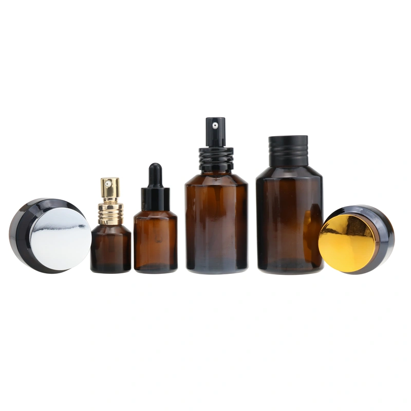 30ml Black Slant Shoulder Glass Cream Essential Oil Foundation Bottle