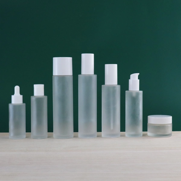 Flat Shoulder Frosted Airless Lotion Glass Essential Oil Dropper Bottle