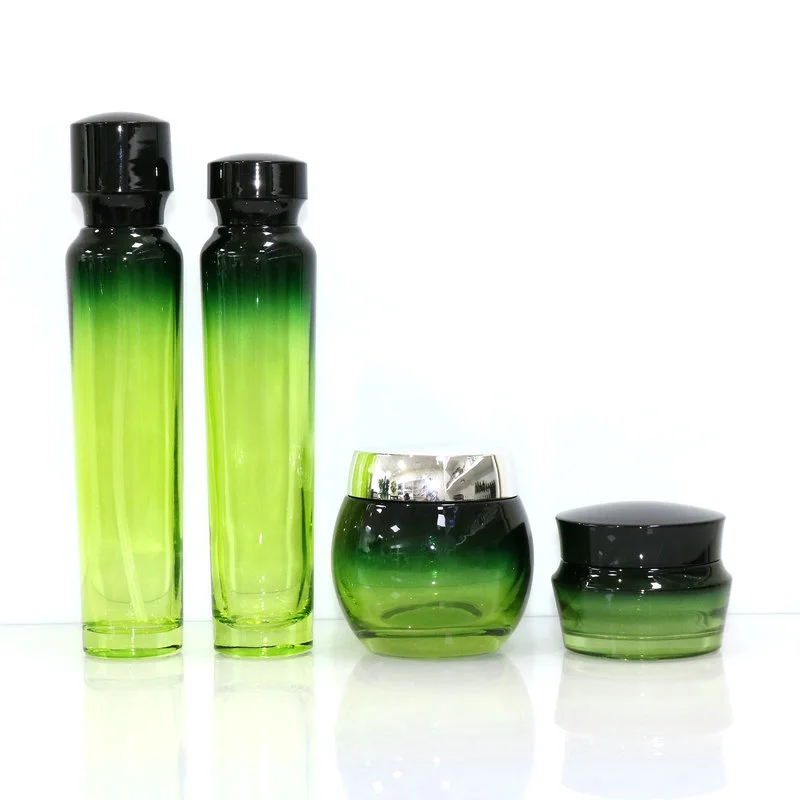 green baby glass bottle perfume spray glass toner lotion bottle sets 