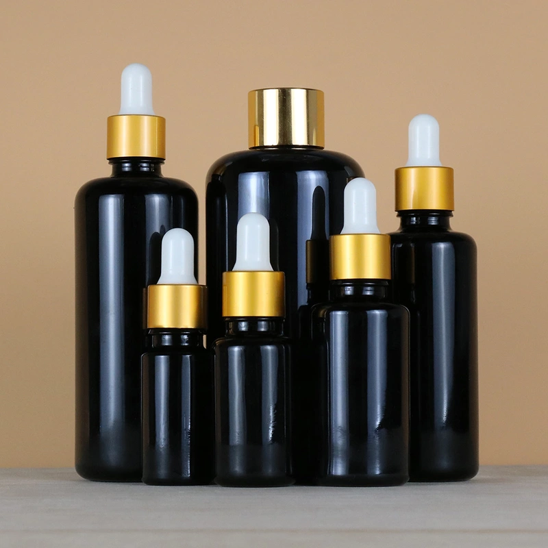 black essential oil perfume glass bamboo dropper bottle